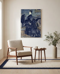 Madame Georges Hartmann by Pierre-Auguste Renoir as a stretched canvas above a linen lounge chair in a reading corner