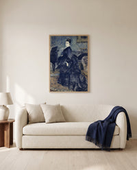 Madame Georges Hartmann by Pierre-Auguste Renoir framed in natural oak above a cream sofa in a warm living room