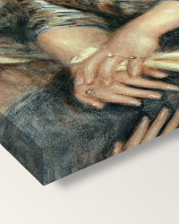 Mr and Mrs Bernheim by Renoir on stretched canvas, corner close-up: the painting mirror-wrapped round the sides