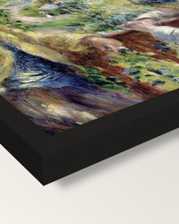 Near the Lake by Renoir framed print, corner close-up: black moulding, mitred, the print set just below its edge