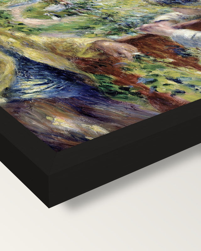 Near the Lake by Renoir framed print, corner close-up: black moulding, mitred, the print set just below its edge