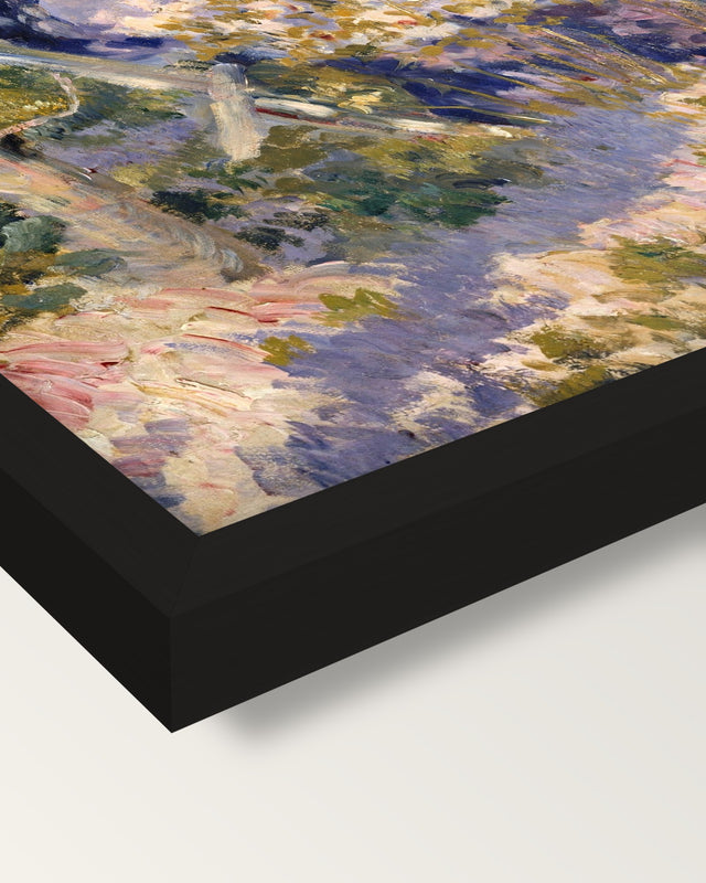 Nini in the Garden by Renoir framed print, corner close-up: black moulding, mitred, the print set just below its edge