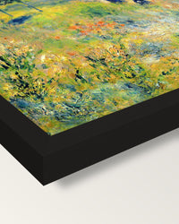 Path through Tall Grass by Renoir framed print, corner close-up: black moulding, mitred, the print set just below its edge