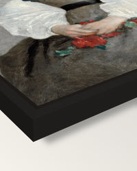 Romaine Lacaux by Renoir framed canvas, corner close-up: a black floating frame with a shadow gap round the canvas