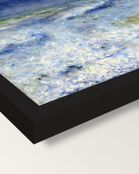 Seascape by Pierre-Auguste Renoir framed print, corner close-up: black moulding, mitred, the print set just below its edge