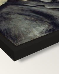 Stéphane Mallarmé by Renoir framed canvas, corner close-up: a black floating frame with a shadow gap round the canvas