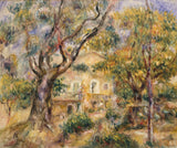 The Farm at Les Collettes by Renoir: an old farmhouse half hidden by twisted trees in warm golden-green southern light