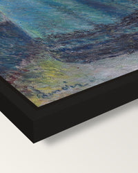 The Laundress by Renoir framed canvas, corner close-up: a black floating frame with a shadow gap round the canvas