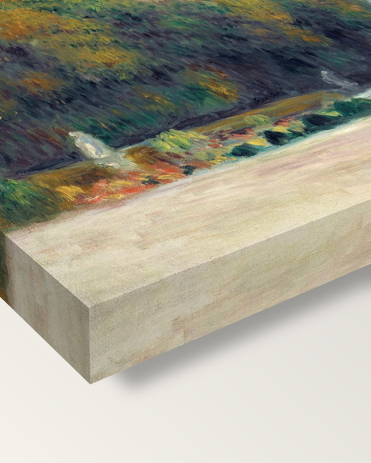 Versailles by Pierre-Auguste Renoir on stretched canvas, corner close-up: the painting mirror-wrapped round the sides
