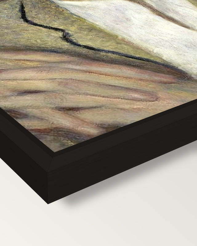 Victor Chocquet by Renoir framed canvas, corner close-up: a black floating frame with a shadow gap round the canvas