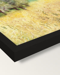 Wheatfield by Pierre-Auguste Renoir framed print, corner close-up: black moulding, mitred, the print set just below its edge