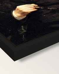 William Sisley by Renoir framed canvas, corner close-up: a black floating frame with a shadow gap round the canvas