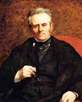William Sisley by Renoir: an elderly man with white hair in a black suit sits in a red armchair, holding his spectacles