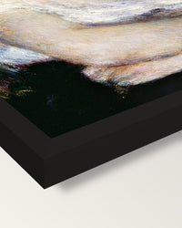 Woman in an Armchair by Renoir framed print, corner close-up: black moulding, mitred, the print set just below its edge