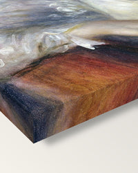 Woman with a Hat by Pierre-Auguste Renoir on stretched canvas, corner close-up: the painting mirror-wrapped round the sides