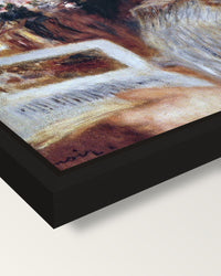 Reading Girl by Renoir framed canvas, corner close-up: a black floating frame with a shadow gap round the canvas
