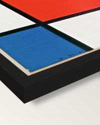 Composition II by Piet Mondrian framed print, corner close-up: black moulding, mitred, the print set just below its edge