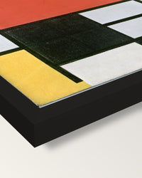 Large Red Plane by Piet Mondrian framed print, corner close-up: black moulding, mitred, the print set just below its edge