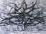 Gray Tree by Piet Mondrian: the curving black branches of a tree spreading across a grey and white sky