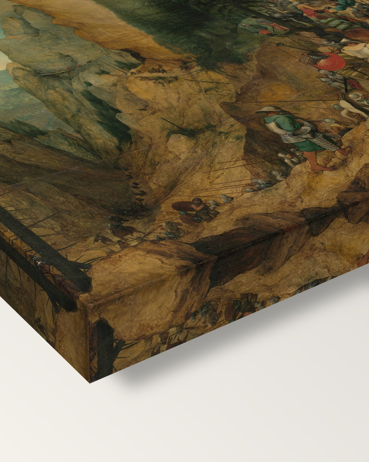The Conversion of Paul by the Elder on stretched canvas, corner close-up: the painting mirror-wrapped round the sides