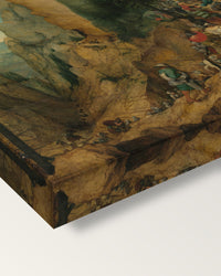 The Conversion of Paul by the Elder on stretched canvas, corner close-up: the painting mirror-wrapped round the sides