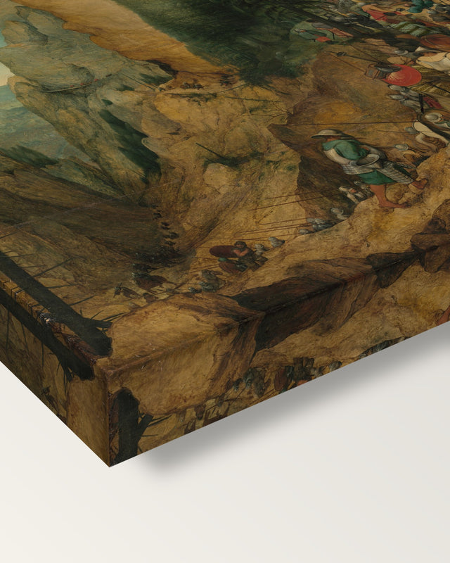 The Conversion of Paul by the Elder on stretched canvas, corner close-up: the painting mirror-wrapped round the sides