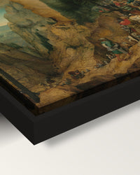 The Conversion of Paul by the Elder framed canvas, corner close-up: black floating frame, painted edge in the shadow gap