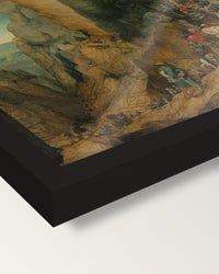 The Conversion of Paul by Pieter Bruegel the Elder framed print, corner close-up: black moulding, edge to edge, no mat