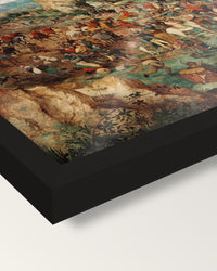 The Procession to Calvary by Pieter Bruegel the Elder framed print, corner close-up: black moulding, edge to edge, no mat