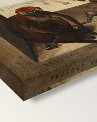 Two Chained Monkeys by the Elder on stretched canvas, corner close-up: the painting mirror-wrapped round the sides