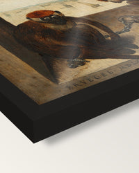 Two Chained Monkeys by Pieter Bruegel the Elder framed print, corner close-up: black moulding, edge to edge, no mat