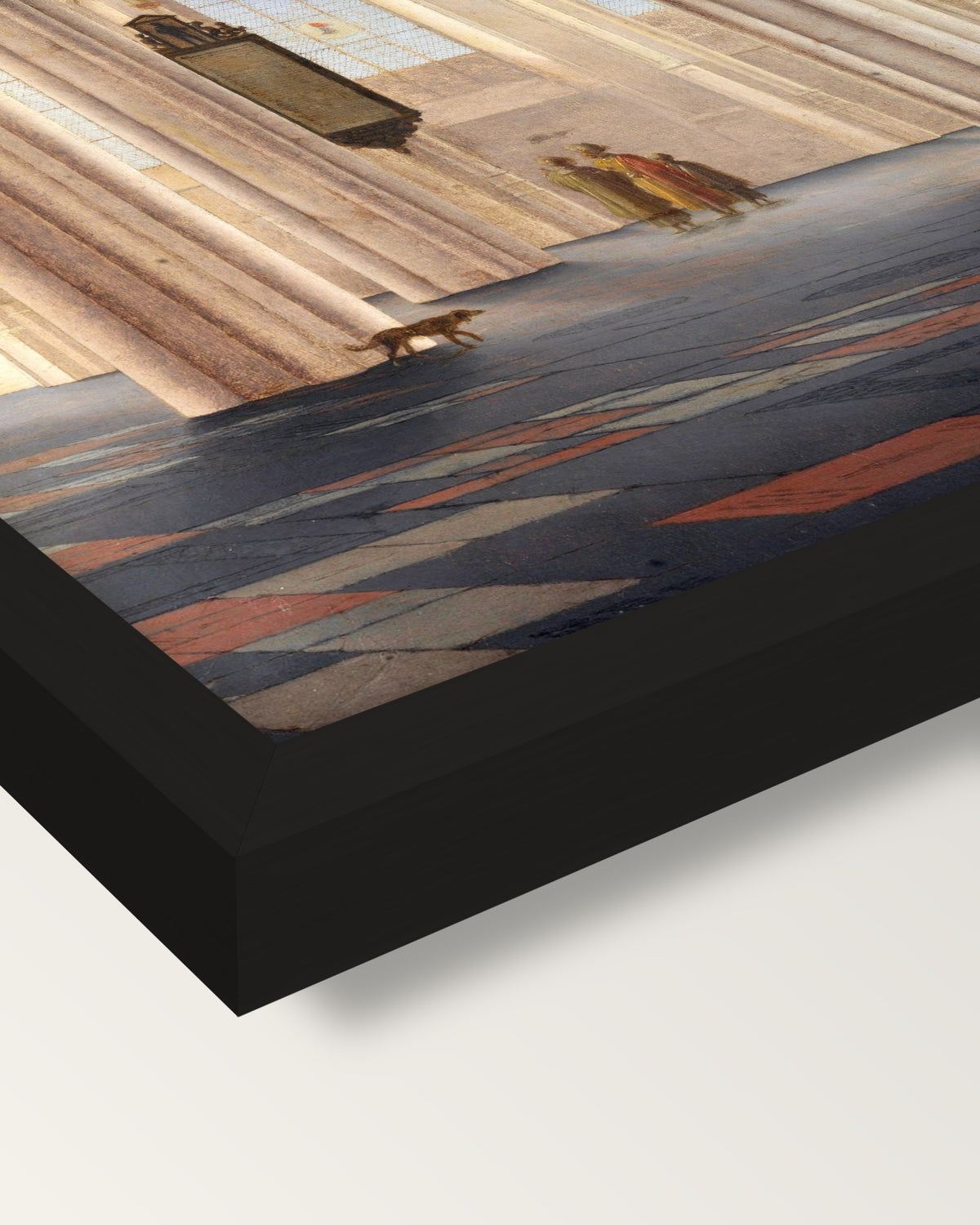 Buurkerk, Utrecht by Saenredam framed print, corner close-up: black moulding, mitred, the print set just below its edge
