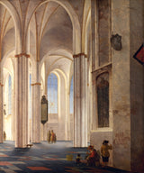 The Interior of the Buurkerk at Utrecht by Saenredam: tall white columns and arches in a sunlit church, small figures below