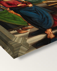 Vision of Saint Bernard by Pietro Perugino on stretched canvas, corner close-up: the painting mirror-wrapped round the sides