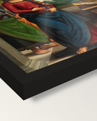 Vision of Saint Bernard by Pietro Perugino framed print, corner close-up: black moulding, edge to edge, no mat