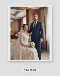 How a custom royal wedding portrait is made: your photo, the proof within 24 hours, then framed on your wall