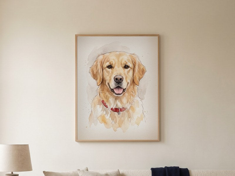 The finished Pet Portrait, framed on the wall