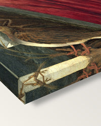 Giuliano de’ Medici by Sandro Botticelli on stretched canvas, corner close-up: the painting mirror-wrapped round the sides