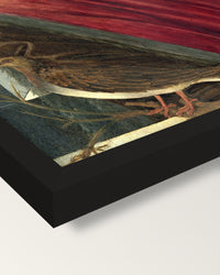 Giuliano de’ Medici by Botticelli framed print, corner close-up: black moulding, mitred, the print set just below its edge