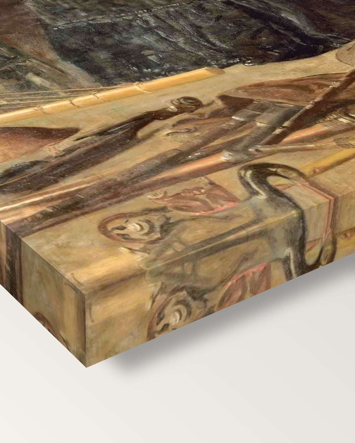 Antiquated Music by Thomas Eakins on stretched canvas, corner close-up: the painting mirror-wrapped round the sides