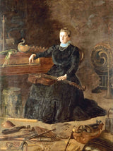 Antiquated Music by Thomas Eakins: a woman in black sits among antique stringed instruments, one hand on a keyboard