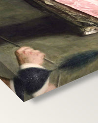 The Concert Singer by Thomas Eakins on stretched canvas, corner close-up: the painting mirror-wrapped round the sides