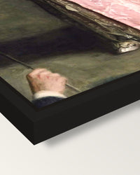 The Concert Singer by Thomas Eakins framed canvas, corner close-up: a black floating frame with a shadow gap round the canvas