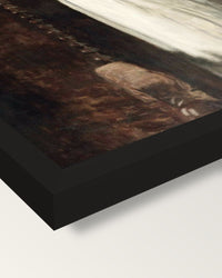 The Old-Fashioned Dress by Eakins framed print, corner close-up: black moulding, mitred, the print set just below its edge