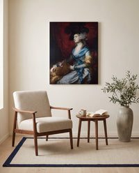 Mrs Siddons by Thomas Gainsborough as a stretched canvas above a linen lounge chair in a reading corner