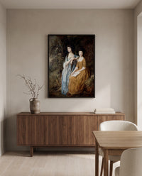 The Linley Sisters by Thomas Gainsborough in a black frame above a walnut sideboard in a dining room