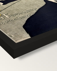 Divan Japonais framed print, corner close-up: black moulding, mitred, the print set just below its edge
