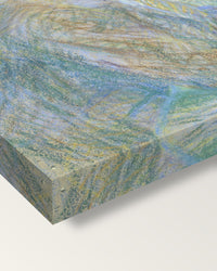Portrait of Van Gogh by de Toulouse-Lautrec on stretched canvas, corner close-up: the painting mirror-wrapped round the sides
