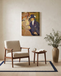 The Englishman by Henri de Toulouse-Lautrec as a stretched canvas above a linen lounge chair in a reading corner