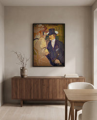 The Englishman by Henri de Toulouse-Lautrec in a black frame above a walnut sideboard in a dining room